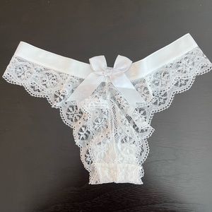White bridal lace thong